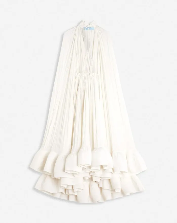 Women Lanvin Dresses Long Charmeuse Ruffle Dress Off White