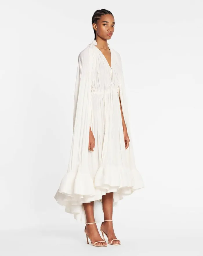 Women Lanvin Dresses Long Charmeuse Ruffle Dress Off White Women Lanvin Dresses Long Charmeuse Ruffle Dress Off White