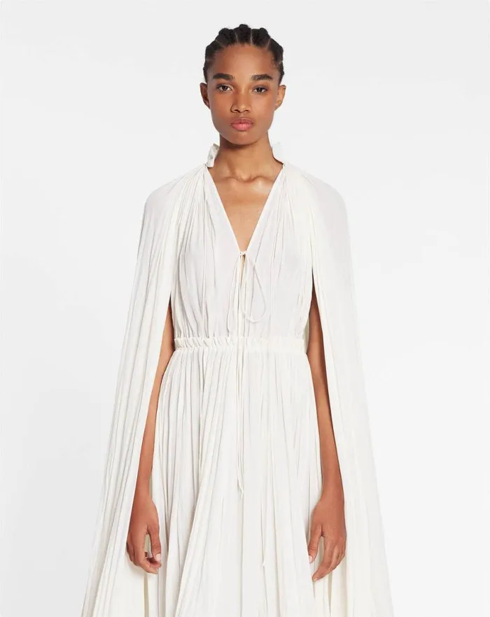 Women Lanvin Dresses Long Charmeuse Ruffle Dress Off White Women Lanvin Dresses Long Charmeuse Ruffle Dress Off White