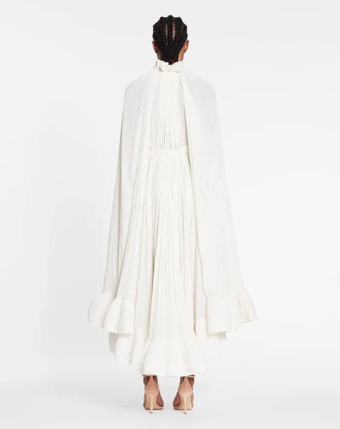 Women Lanvin Dresses Long Charmeuse Ruffle Dress Off White Women Lanvin Dresses Long Charmeuse Ruffle Dress Off White