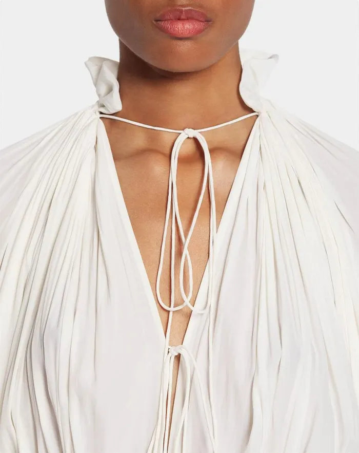 Women Lanvin Dresses Long Charmeuse Ruffle Dress Off White Women Lanvin Dresses Long Charmeuse Ruffle Dress Off White