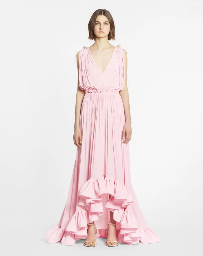 Women Lanvin Dresses Long Dress With Ruffles Light Pink Women Lanvin Dresses Long Dress With Ruffles Light Pink