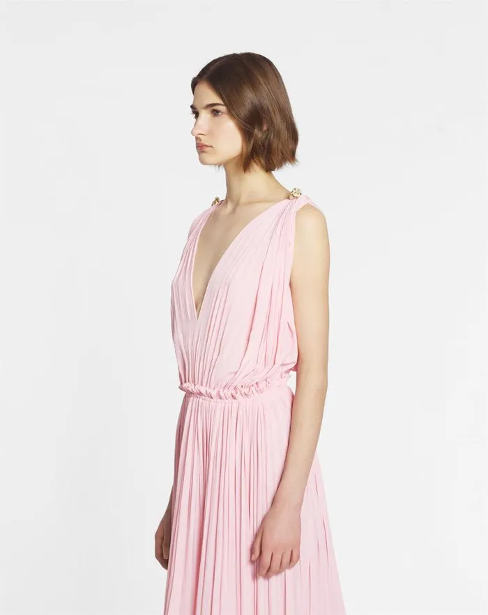 Women Lanvin Dresses Long Dress With Ruffles Light Pink Women Lanvin Dresses Long Dress With Ruffles Light Pink