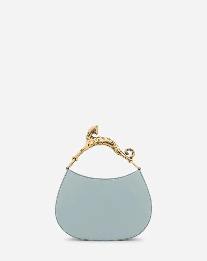 Women Lanvin Tote Bags and Top Handle Bags Hobo Cat Leather Bag Ice Blue