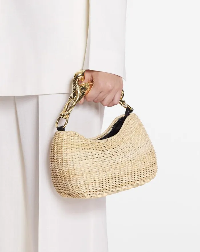 Women Lanvin Tote Bags and Top Handle Bags Wicker Hobo Cat Bag Sm Naturalblack Women Lanvin Tote Bags and Top Handle Bags Wicker Hobo Cat Bag Sm Naturalblack