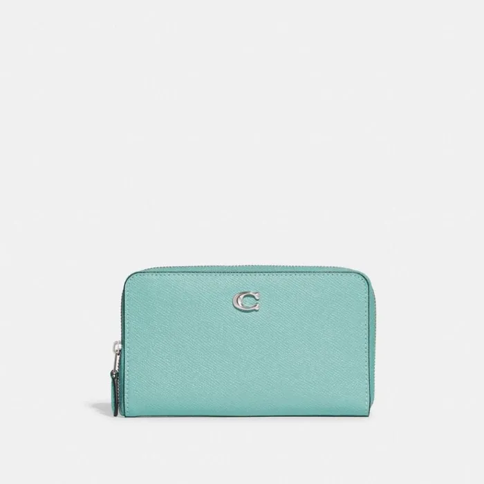 Women Large Wallets Coach Medium Zip Around Wallet Silverfaded Blue