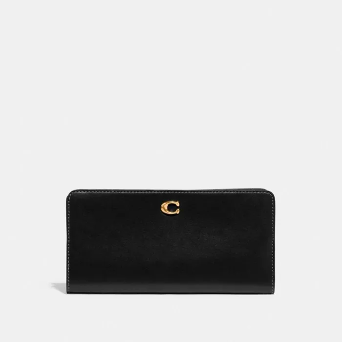 Women Large Wallets Coach Skinny Wallet Brassblack