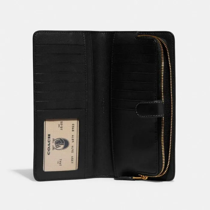 Women Large Wallets Coach Skinny Wallet Brassblack