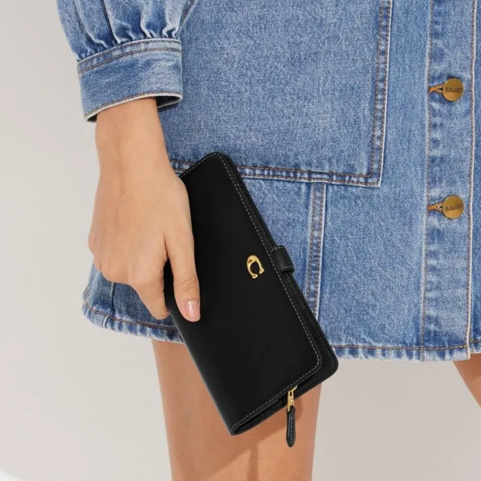 Women Large Wallets Coach Skinny Wallet Brassblack