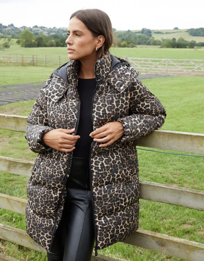 Women Leopard Print Hooded Puffer Coat Threadbare Jackets