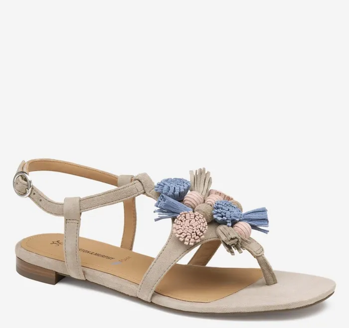 Women Lilly Tassel Thong Taupe Multi Kid Suede JohnstonandMurphy Sandals