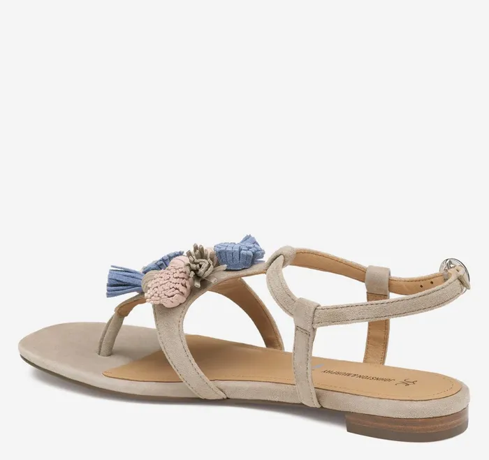 Women Lilly Tassel Thong Taupe Multi Kid Suede JohnstonandMurphy Sandals Women Lilly Tassel Thong Taupe Multi Kid Suede JohnstonandMurphy Sandals