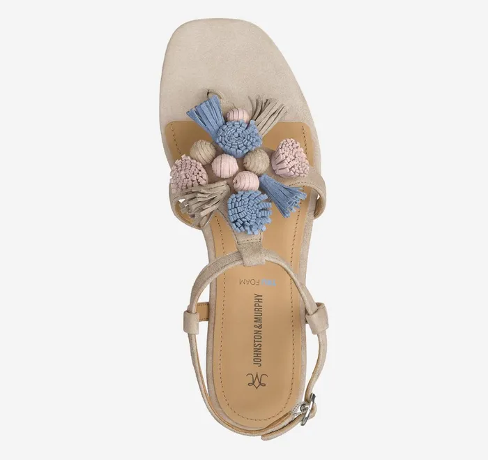Women Lilly Tassel Thong Taupe Multi Kid Suede JohnstonandMurphy Sandals Women Lilly Tassel Thong Taupe Multi Kid Suede JohnstonandMurphy Sandals