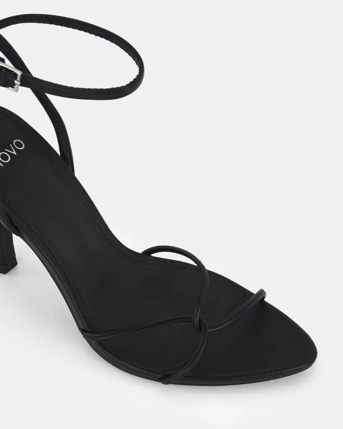 Women MADESIMO BLACK Open Toe Heels Party NOVO Shoes