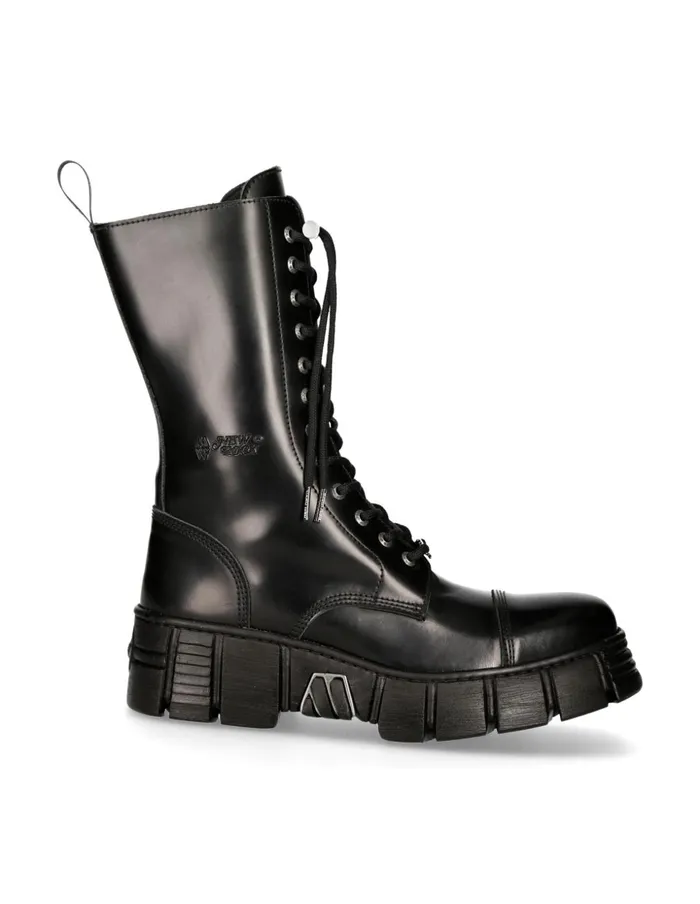 WomenMen Boot Black Tower With Laces MWall127nC1 New Rock Boots WomenMen Boot Black Tower With Laces MWall127nC1 New Rock Boots