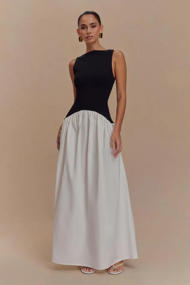 Women Meshki Dresses Acacia Contrast Sleeveless Maxi Dress 8211 BlackWhite