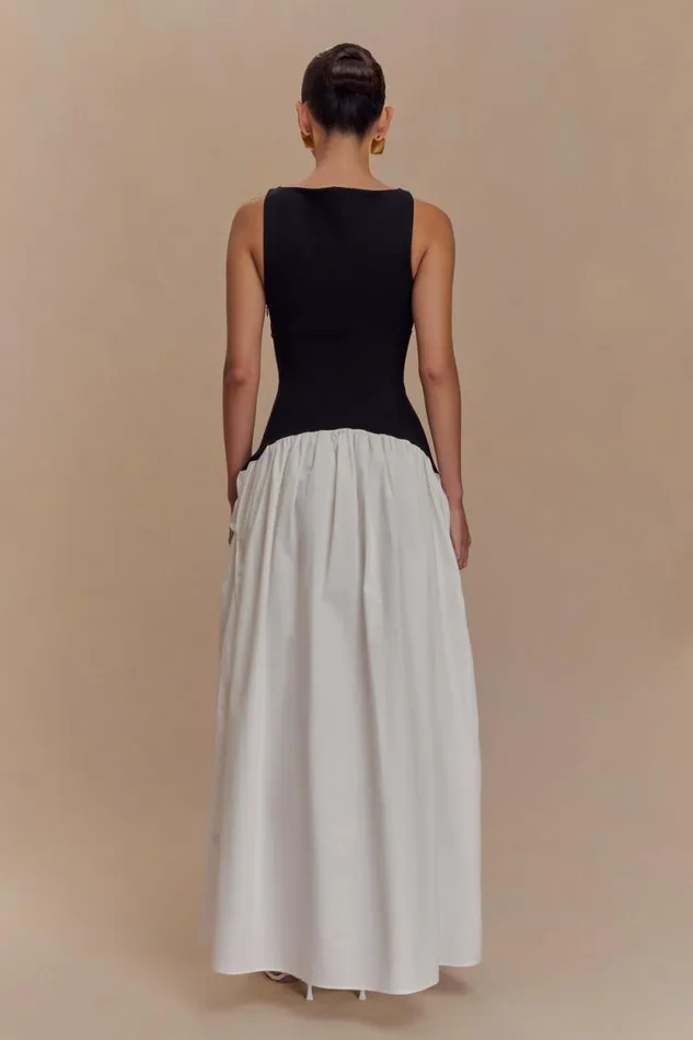 Women Meshki Dresses Acacia Contrast Sleeveless Maxi Dress 8211 BlackWhite