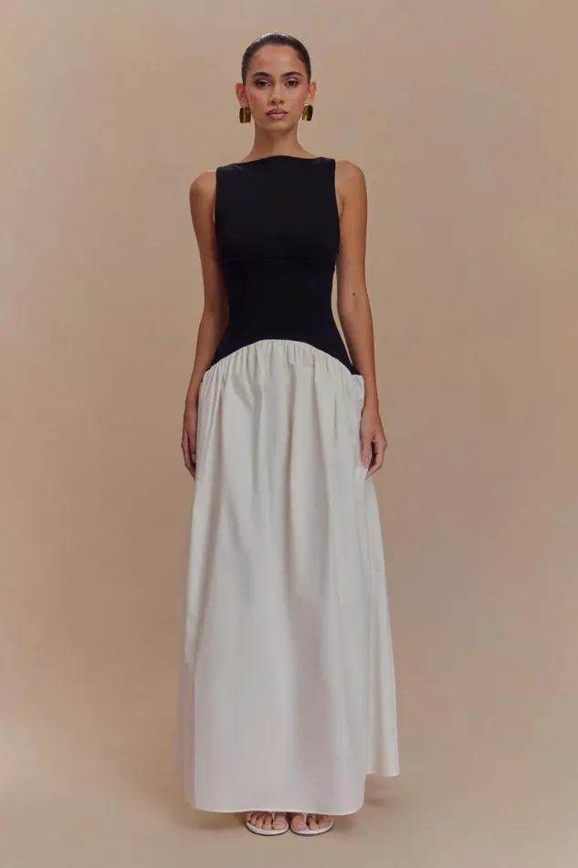 Women Meshki Dresses Acacia Contrast Sleeveless Maxi Dress 8211 BlackWhite