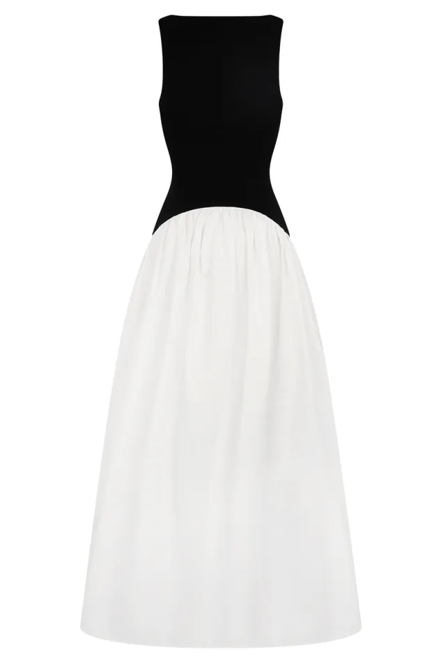Women Meshki Dresses Acacia Contrast Sleeveless Maxi Dress 8211 BlackWhite
