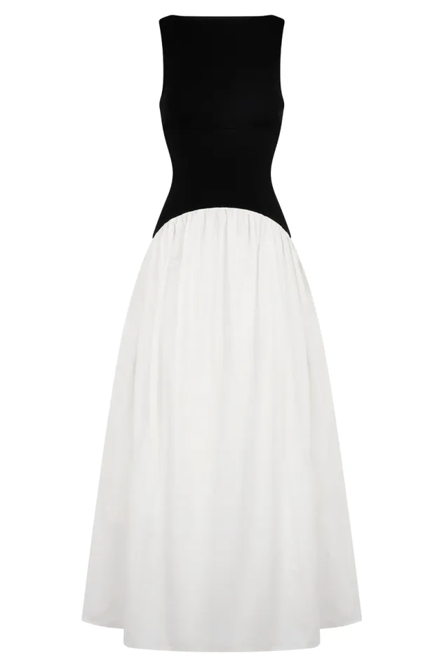Women Meshki Dresses Acacia Contrast Sleeveless Maxi Dress 8211 BlackWhite
