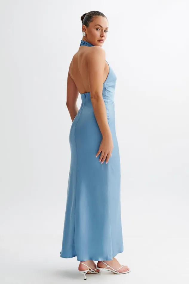 Women Meshki Dresses Belladonna Satin Halter Maxi Dress 8211 Iris Blue