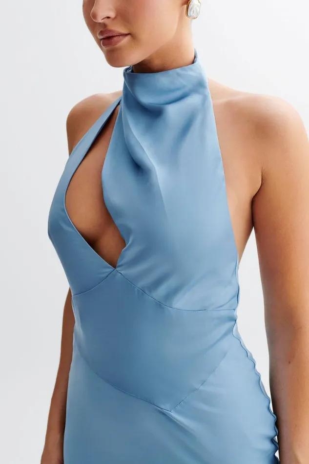 Women Meshki Dresses Belladonna Satin Halter Maxi Dress 8211 Iris Blue