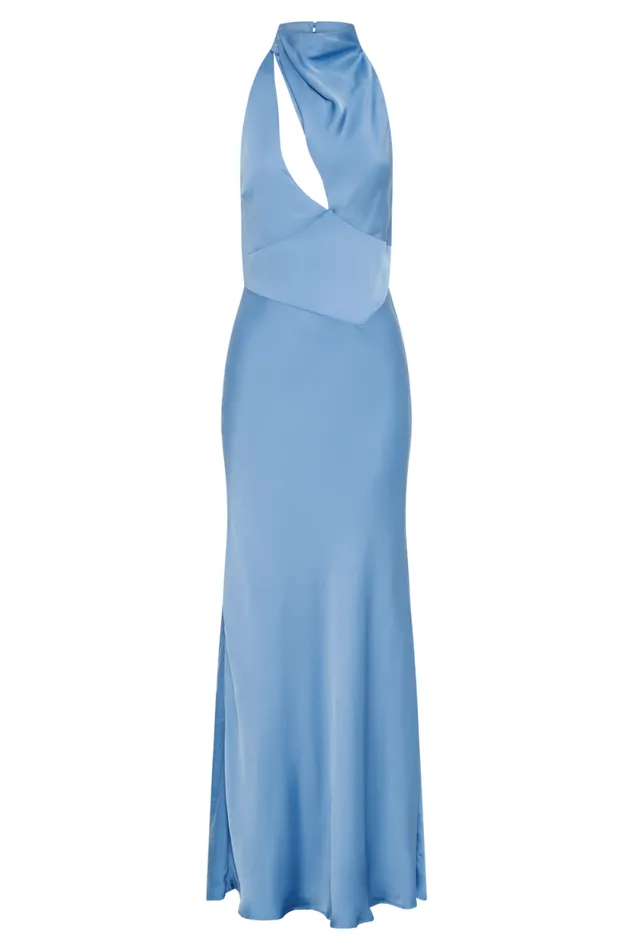 Women Meshki Dresses Belladonna Satin Halter Maxi Dress 8211 Iris Blue