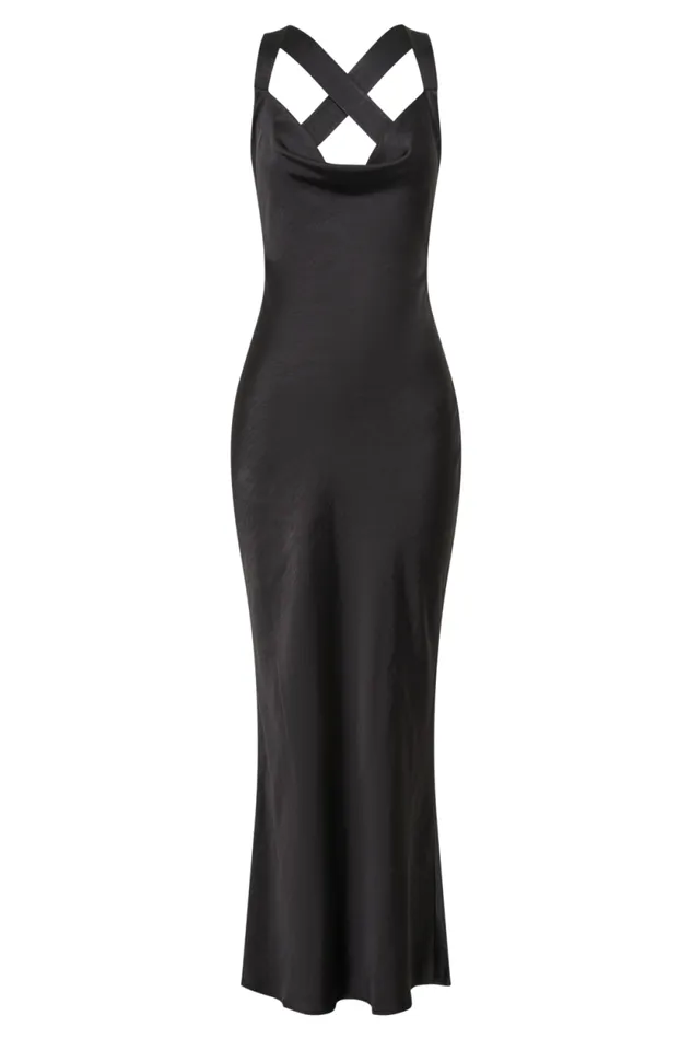 Women Meshki Dresses Caellie Satin Cowl Maxi Dress 8211 Black