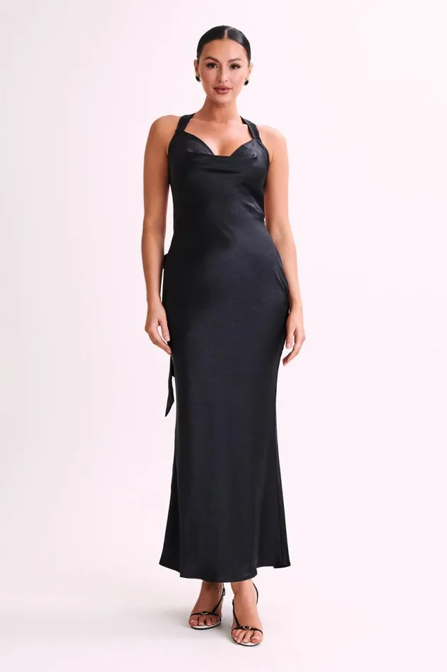 Women Meshki Dresses Caellie Satin Cowl Maxi Dress 8211 Black