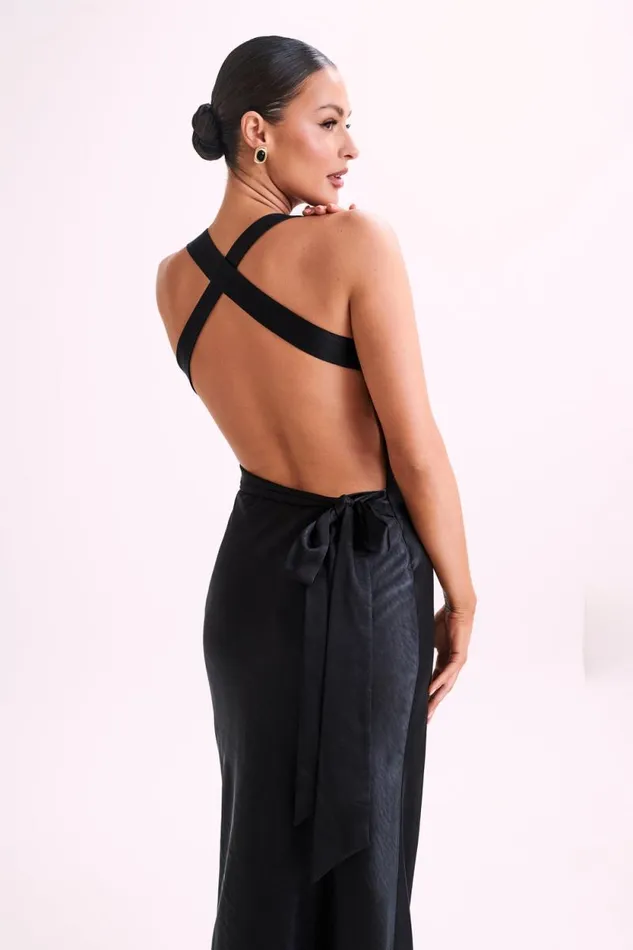 Women Meshki Dresses Caellie Satin Cowl Maxi Dress 8211 Black