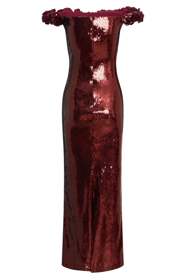 Women Meshki Dresses Carrie Sequin Rose Maxi Dress 8211 Mahogany