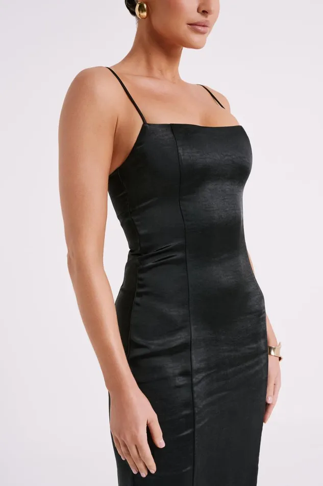 Women Meshki Dresses Chrisley Satin Maxi Dress With Split 8211 Black