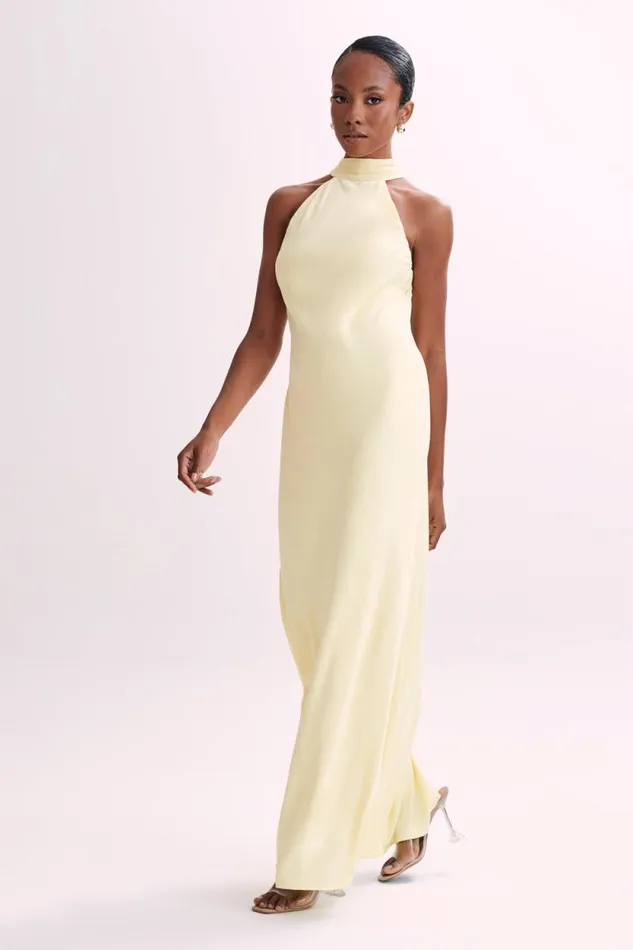 Women Meshki Dresses Claire Matte Satin Drape Back Maxi Dress 8211 Light Yellow Women Meshki Dresses Claire Matte Satin Drape Back Maxi Dress 8211 Light Yellow