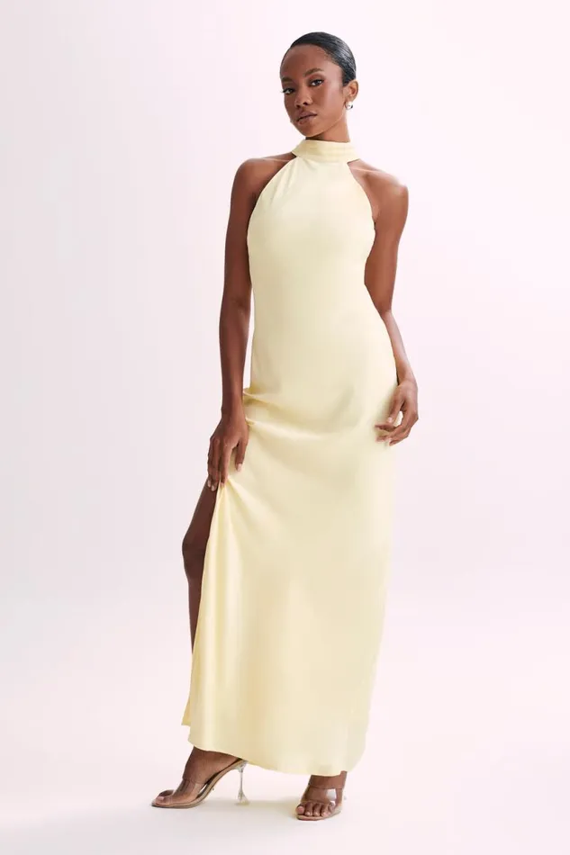 Women Meshki Dresses Claire Matte Satin Drape Back Maxi Dress 8211 Light Yellow Women Meshki Dresses Claire Matte Satin Drape Back Maxi Dress 8211 Light Yellow
