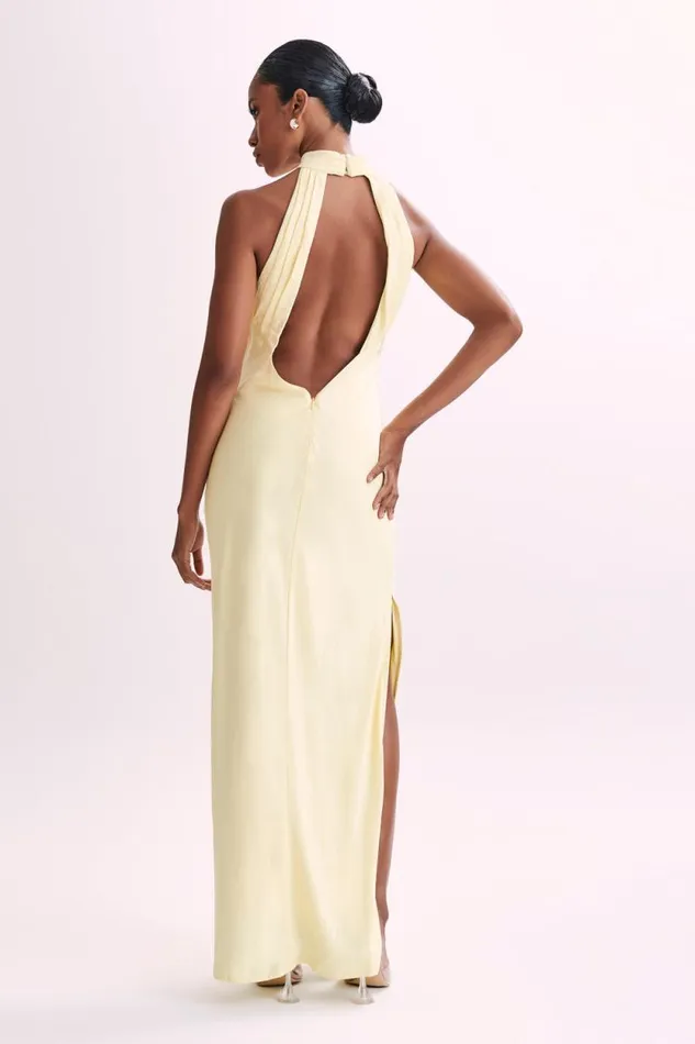 Women Meshki Dresses Claire Matte Satin Drape Back Maxi Dress 8211 Light Yellow Women Meshki Dresses Claire Matte Satin Drape Back Maxi Dress 8211 Light Yellow