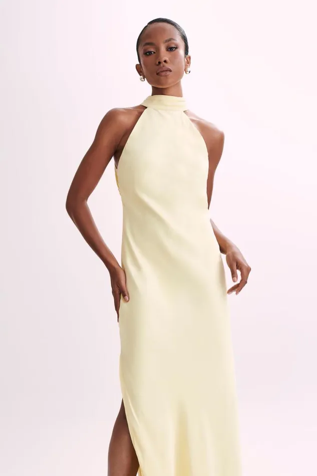Women Meshki Dresses Claire Matte Satin Drape Back Maxi Dress 8211 Light Yellow Women Meshki Dresses Claire Matte Satin Drape Back Maxi Dress 8211 Light Yellow