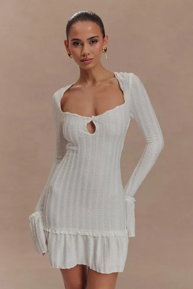 Women Meshki Dresses Daphne Pointelle Long Sleeve Mini Dress 8211 Ivory