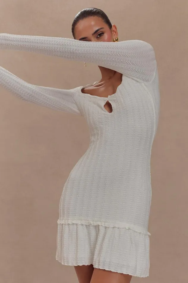 Women Meshki Dresses Daphne Pointelle Long Sleeve Mini Dress 8211 Ivory