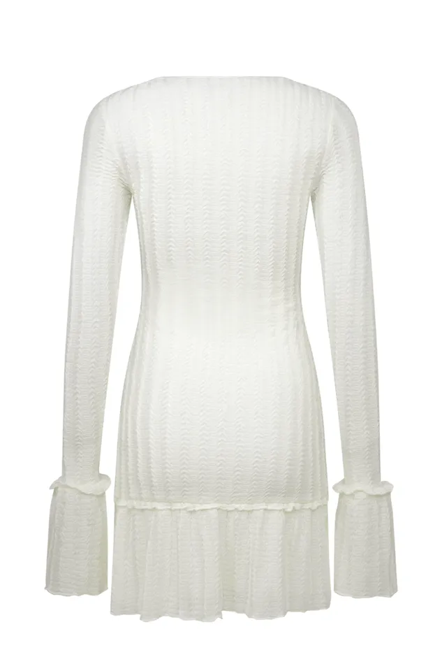 Women Meshki Dresses Daphne Pointelle Long Sleeve Mini Dress 8211 Ivory