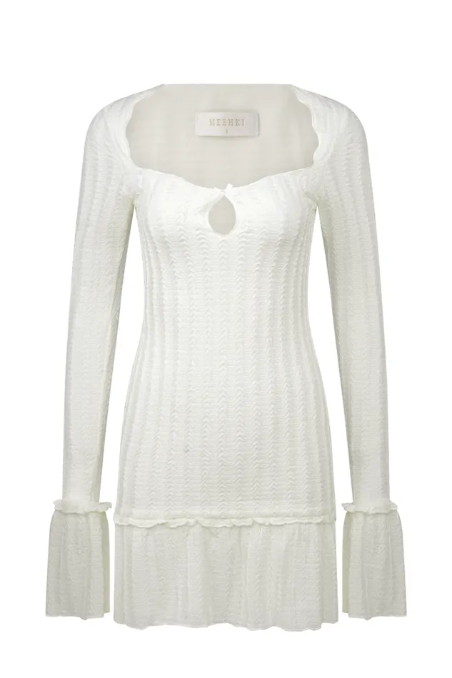 Women Meshki Dresses Daphne Pointelle Long Sleeve Mini Dress 8211 Ivory