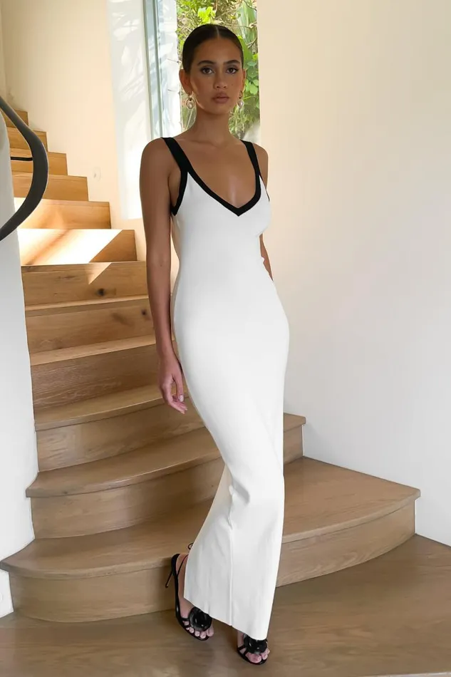 Women Meshki Dresses Debbi Contrast Knit Midi Dress 8211 White