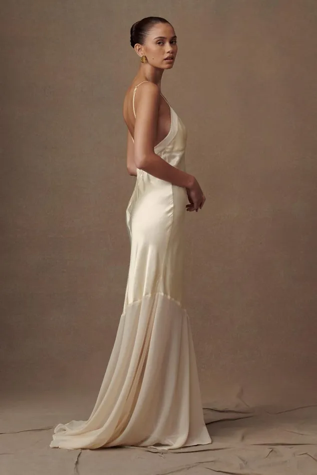 Women Meshki Dresses Evelyn Iridescent Satin Maxi Dress 8211 Lemon Sorbet