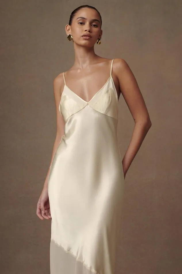 Women Meshki Dresses Evelyn Iridescent Satin Maxi Dress 8211 Lemon Sorbet