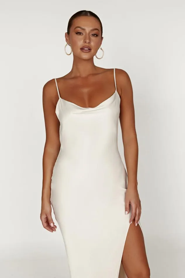 Women Meshki Dresses Jade Cowl Neck Backless Maxi Dress 8211 Bone