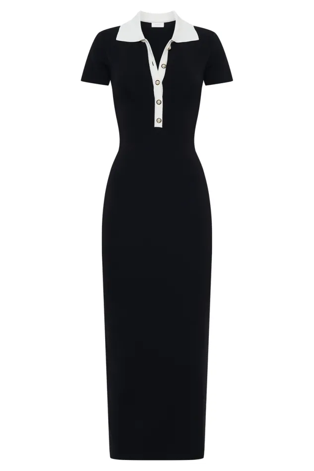 Women Meshki Dresses Jessamine Collared Contrast Maxi Dress 8211 Black