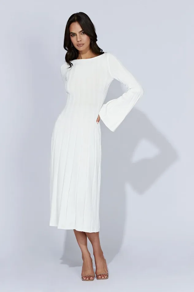 Women Meshki Dresses Juniper Flare Sleeve Knit Midi Dress 8211 White Women Meshki Dresses Juniper Flare Sleeve Knit Midi Dress 8211 White