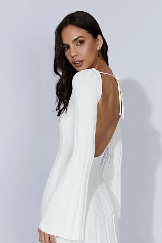 Women Meshki Dresses Juniper Flare Sleeve Knit Midi Dress 8211 White Women Meshki Dresses Juniper Flare Sleeve Knit Midi Dress 8211 White