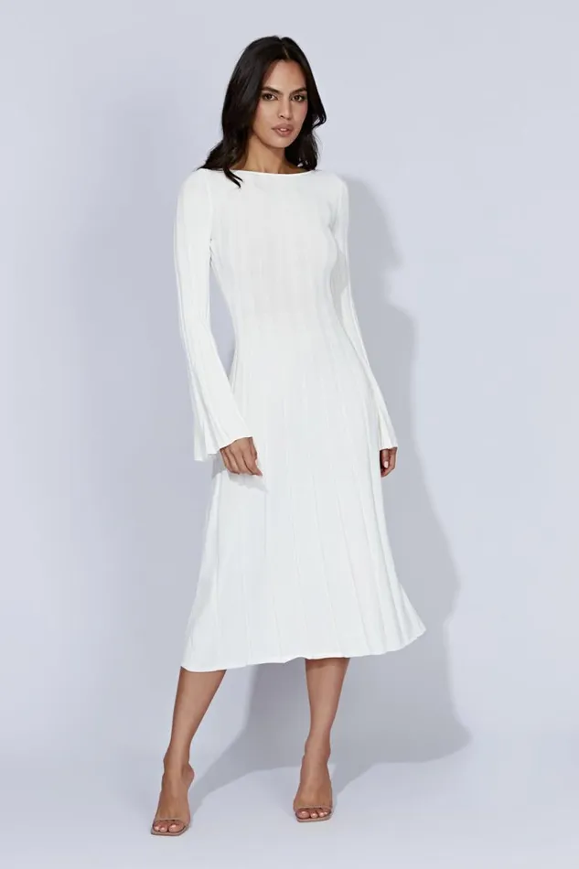 Women Meshki Dresses Juniper Flare Sleeve Knit Midi Dress 8211 White Women Meshki Dresses Juniper Flare Sleeve Knit Midi Dress 8211 White