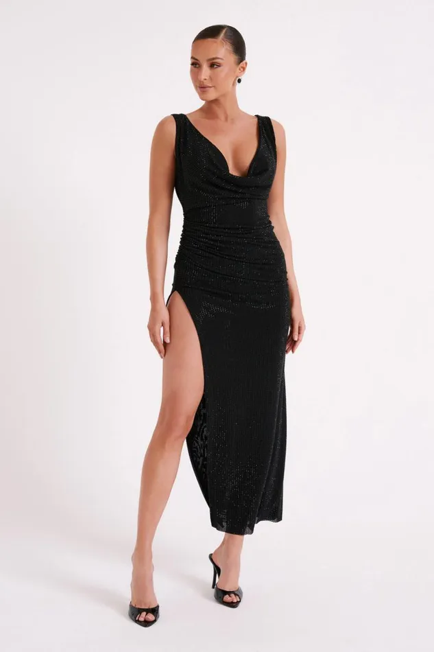 Women Meshki Dresses Laney Hot Fix Mesh Cowl Maxi Dress 8211 Black Women Meshki Dresses Laney Hot Fix Mesh Cowl Maxi Dress 8211 Black