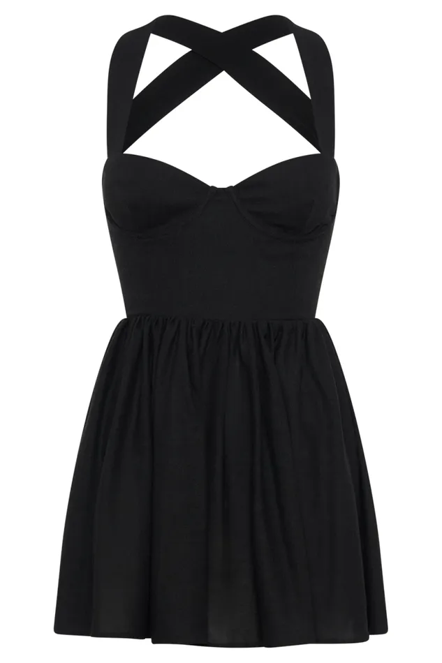 Women Meshki Dresses Loz Tie Back Linen Mini Dress 8211 Black